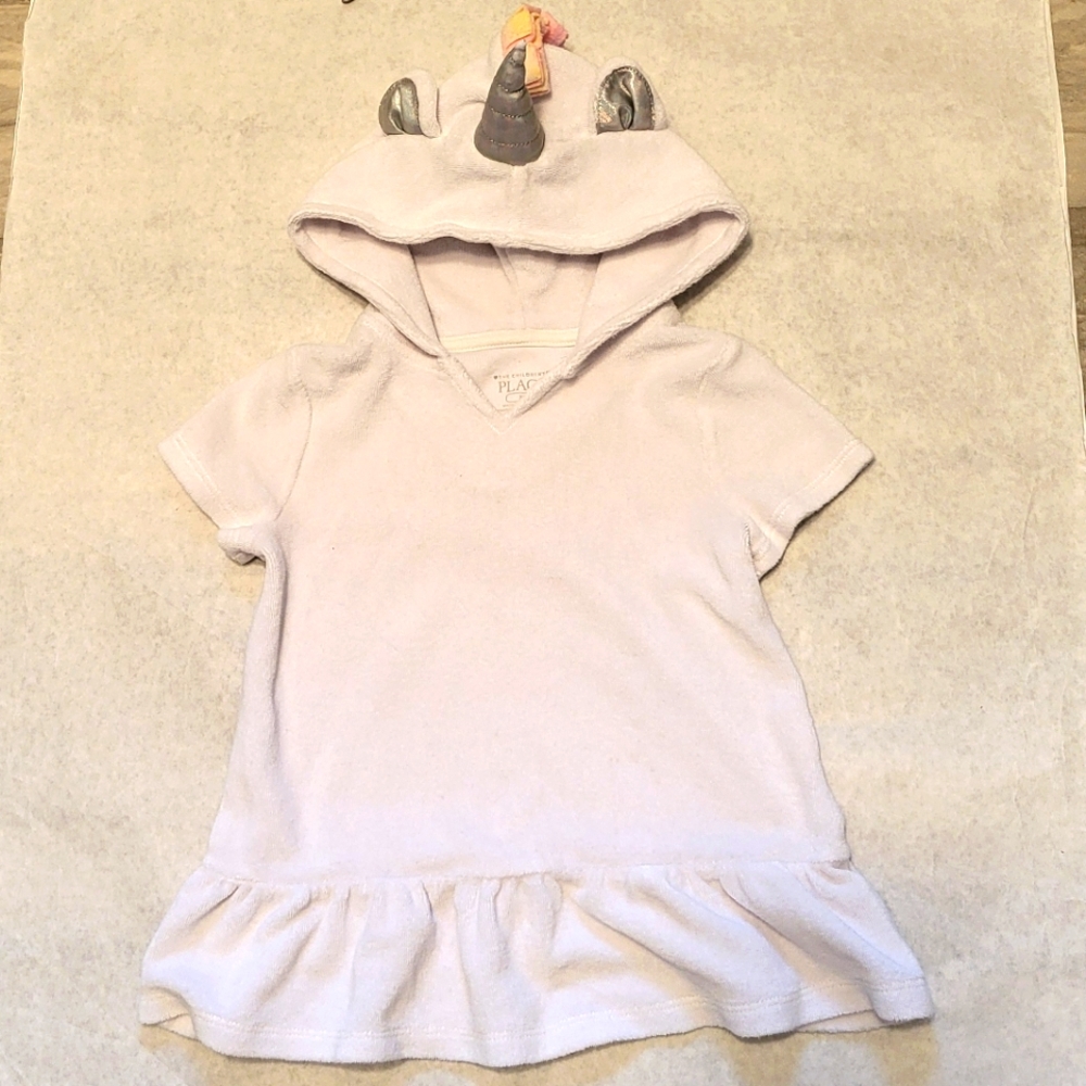 White terry coverup with unicorn hood